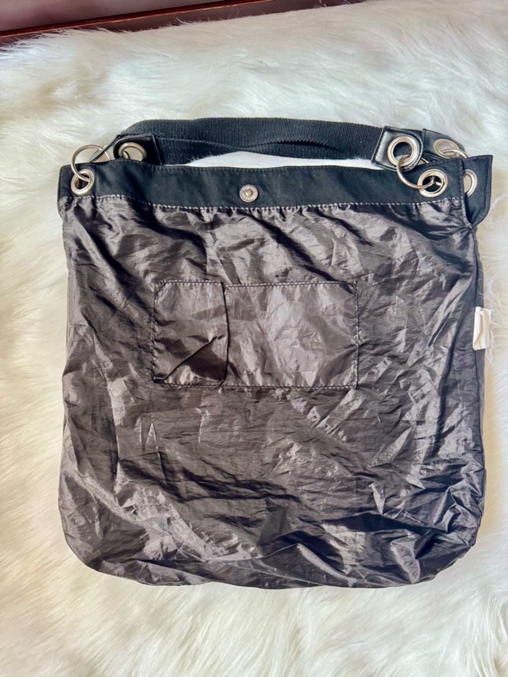 Y2K- Style Black Sequin Striped Tote Bag Large Shoulder Fabric O-ring Detail - Picture 8 of 10